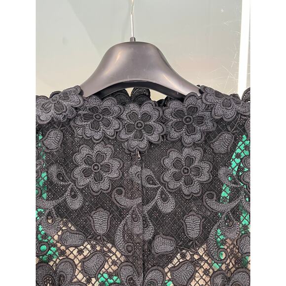 NWT Dolce & Gabbana Black Green Long-Sleeve Lace Dress Contrast Slip IT 42 M - Picture 12 of 15